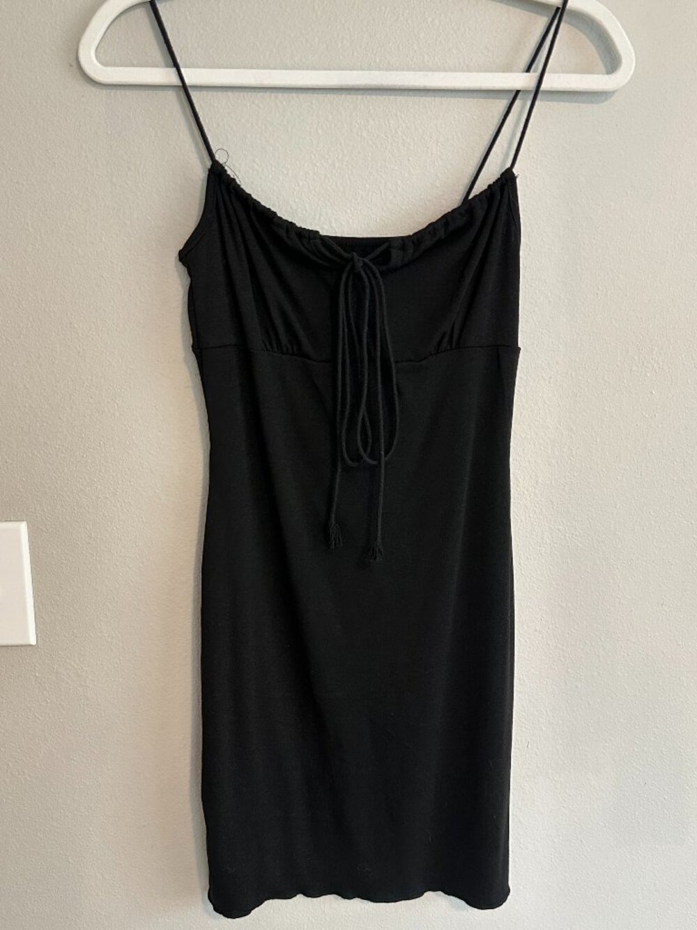 Black Tie Front Fitted Mini Dress